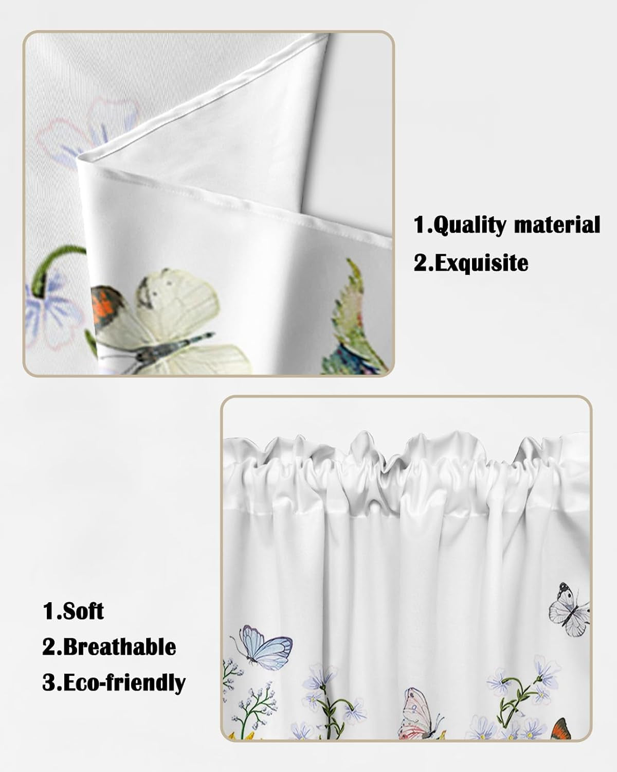 Floral Swag Valance Curtains Sunflower Butterfly Park Rod Pocket Kitchen Curtains Scalloped Window Treatment Valances Swag Curtains for Living Room, 1 Pair, 28" W X 36" L