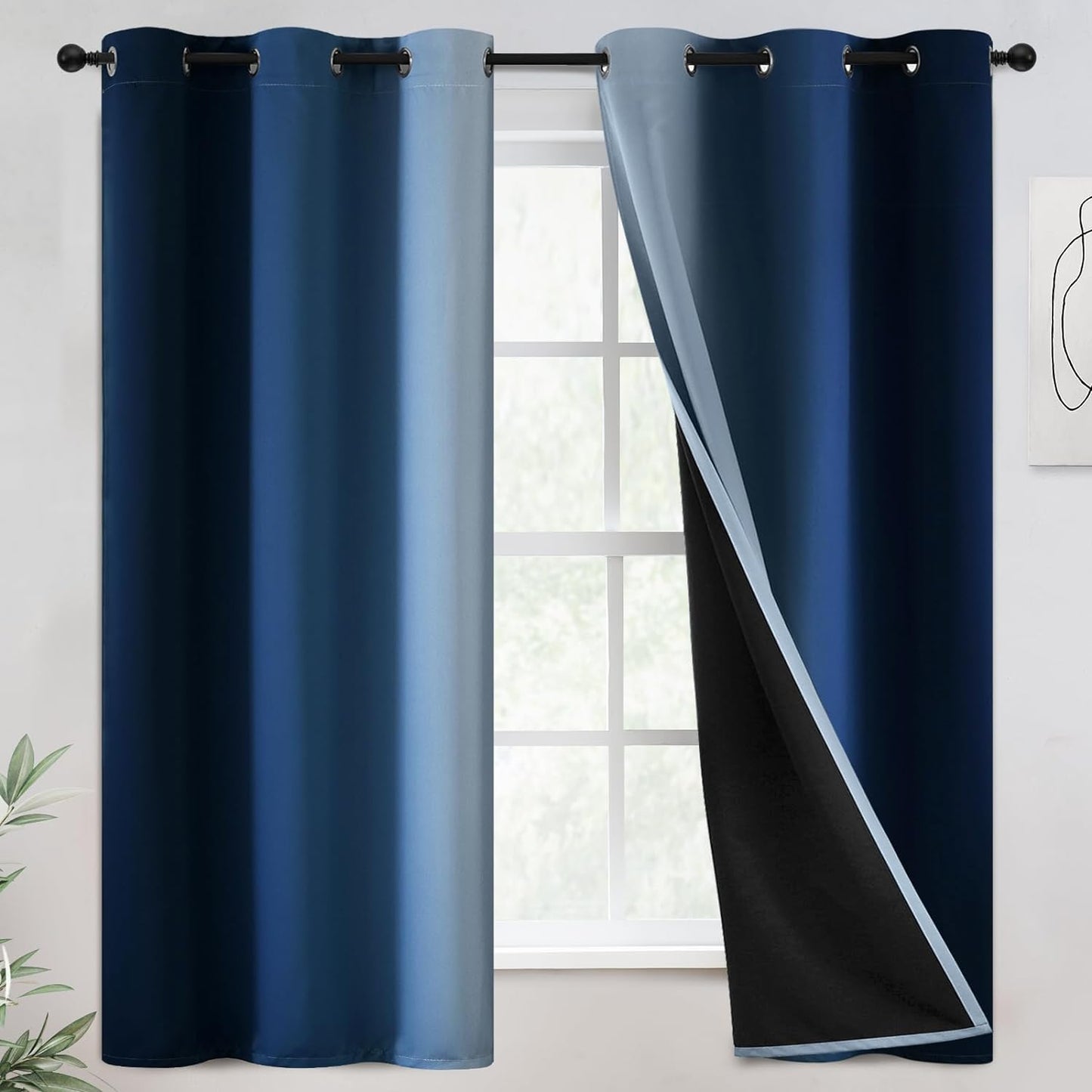 COSVIYA 100% Blackout Curtains & Drapes Ombre Purple Curtains 63 Inch Length 2 Panels,Full Room Darkening Grommet Gradient Insulated Thermal Window Curtains for Bedroom/Living Room,52X63 Inches  COSVIYA Blue To Greyish White 42W X 63L 
