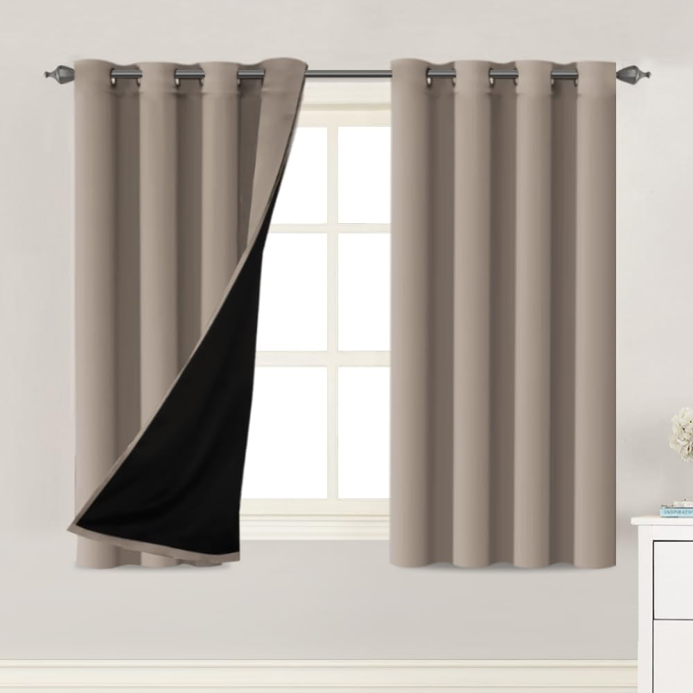 H.VERSAILTEX Blackout Curtains with Liner Backing, Thermal Insulated Curtains for Living Room, Noise Reducing Drapes, White, 52 Inches Wide X 96 Inches Long per Panel, Set of 2 Panels  H.VERSAILTEX Khaki 52"W X 63"L 
