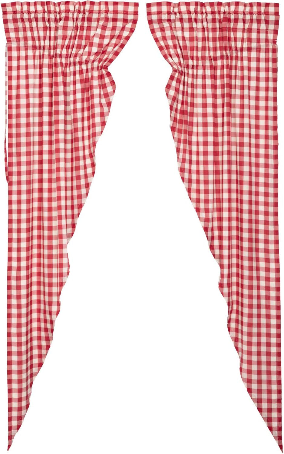 Farmhouse Red Country Buffalo Check Cotton Annie Curtains Rod Pocket Drawstring Ties Prairie Panel Pair  VHC Brands   