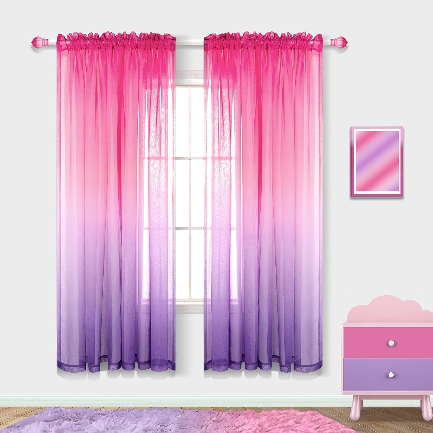 Spring Sheer Curtains for Living Room with Rod Pocket Window Treatments Decor 84 Inch Length Bedroom Curtain Set of 2 Panels Yellow and Grey Gray  PITALK TEXTILE Pink And Purple 52X63 