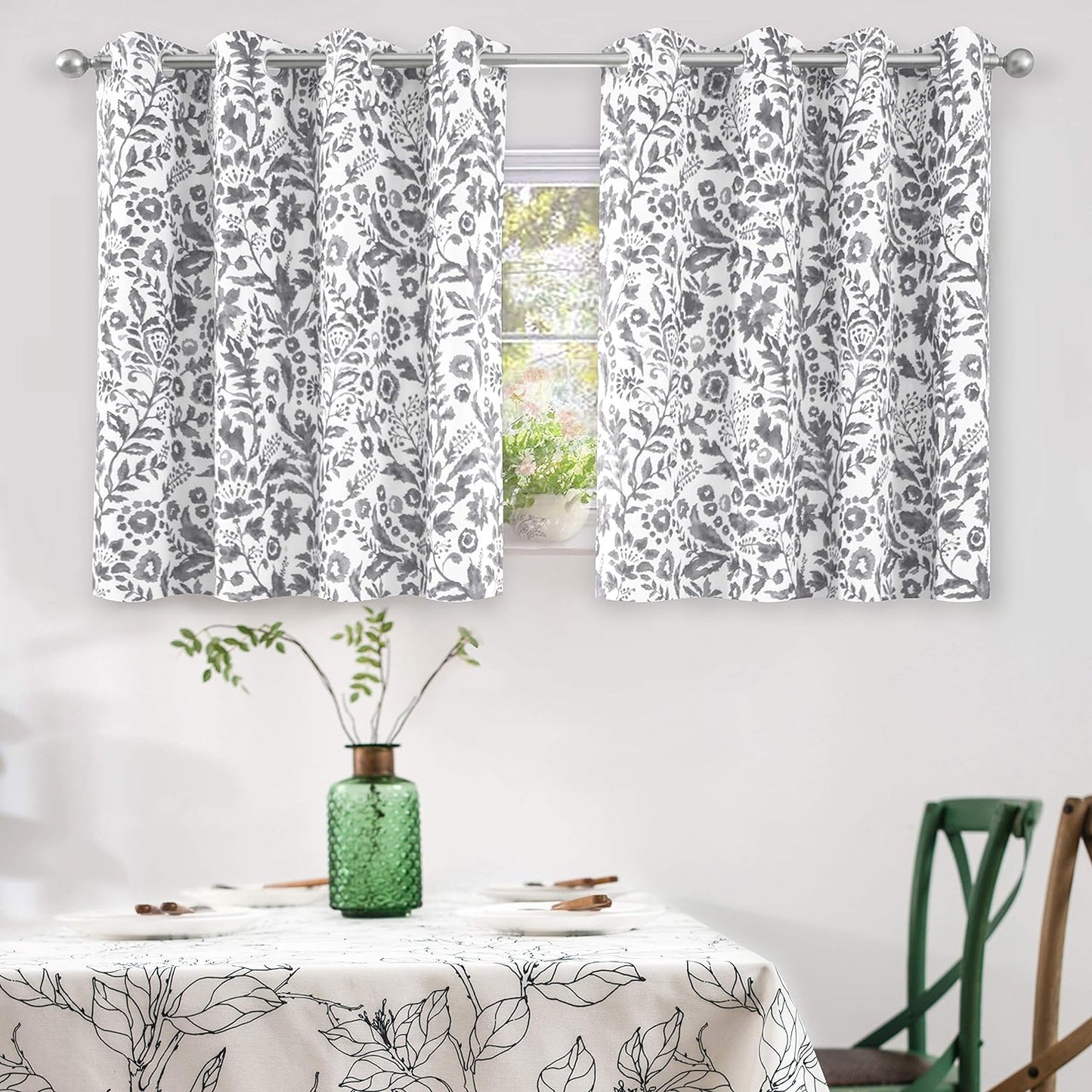 Driftaway Julia Watercolor Blackout Room Darkening Grommet Lined Thermal Insulated Energy Saving Window Curtains 2 Layers 2 Panels Each Size 52 Inch by 84 Inch Navy  DriftAway Grey 52'' X 36'' 