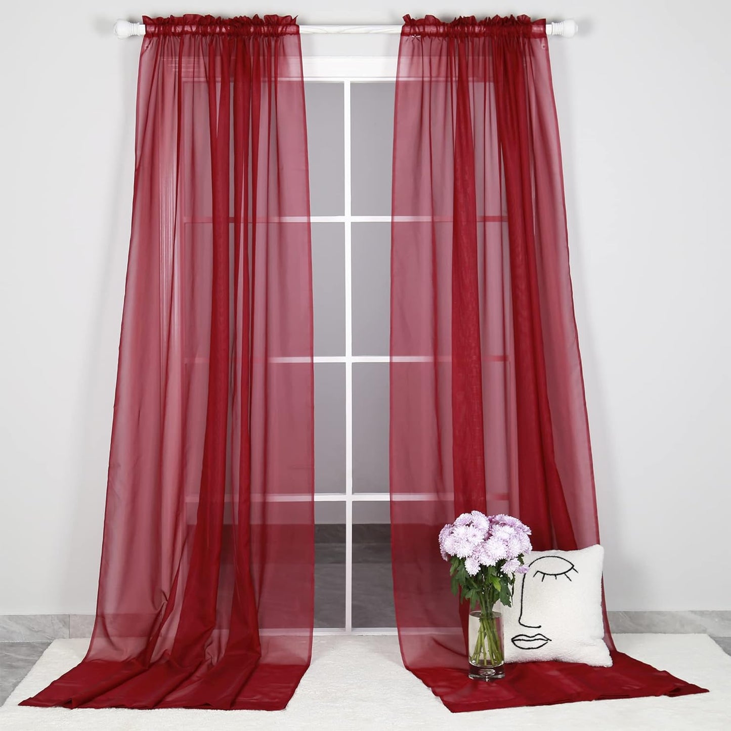 Dulcidee White Sheer Curtains 84 Inches Long 2 Panels Set - Lightweight and Light Filtering Elegant Rod Pocket Voile Window Sheer White Drapes for Bedroom/Living Room,2Pcs  DULCIDEE Burgundy 59W X 120L | 2 Panels 