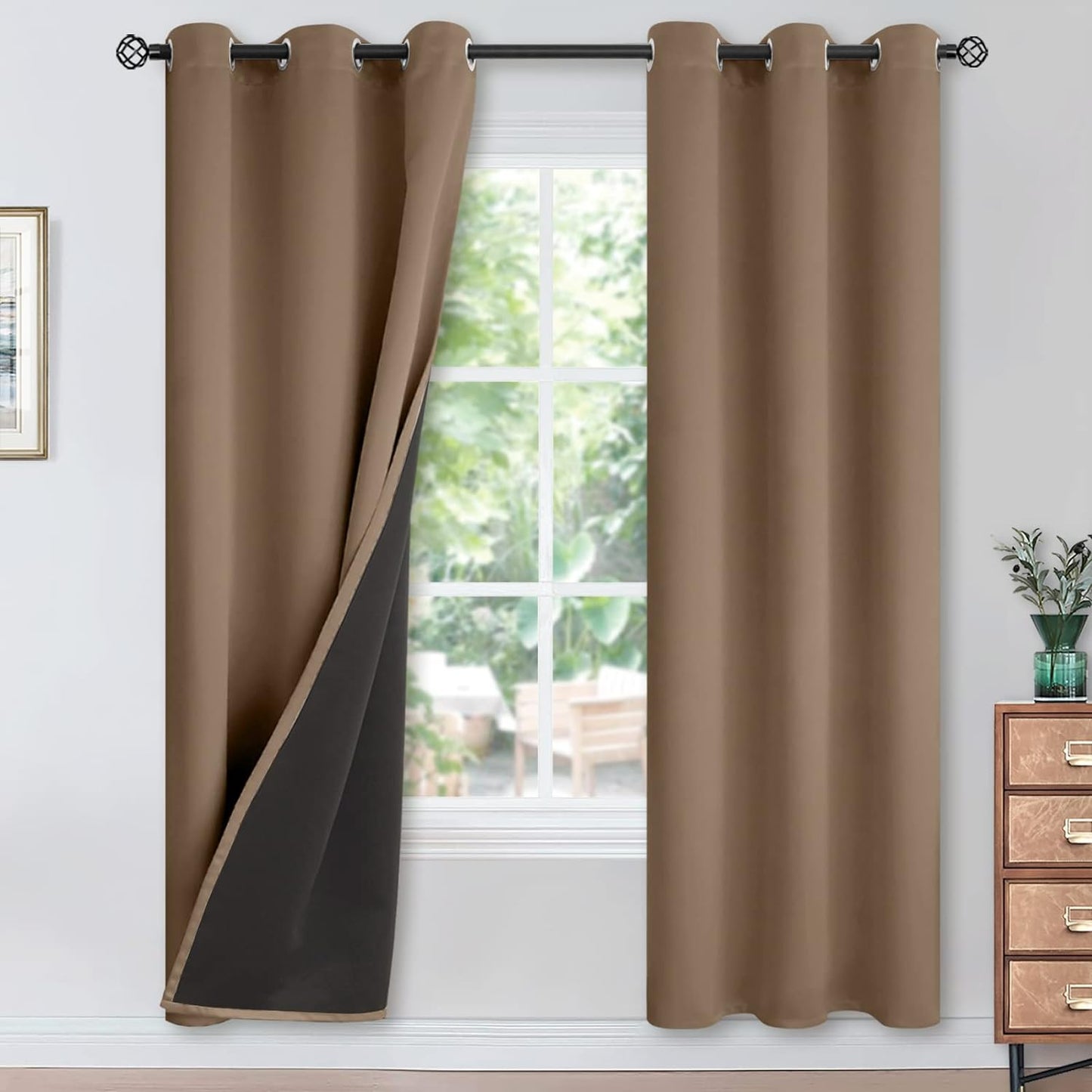 Youngstex Black 100% Blackout Curtains 63 Inches for Bedroom Thermal Insulated Total Room Darkening Curtains for Living Room Window with Black Back Grommet, 2 Panels, 42 X 63 Inch  YoungsTex Taupe 42W X 84L 