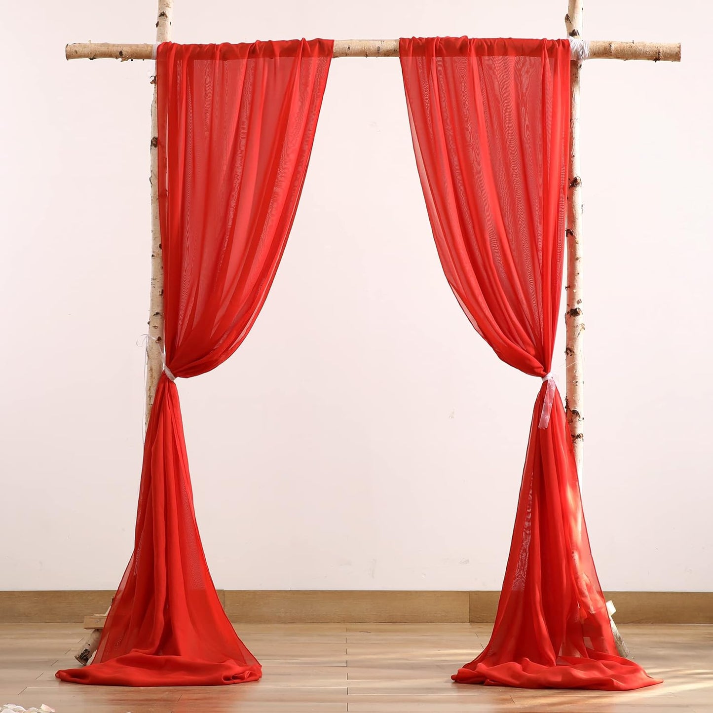10Ft X 10Ft White Chiffon Backdrop Curtains, Wrinkle-Free Sheer Chiffon Fabric Curtain Drapes for Wedding Ceremony Arch Party Stage Decoration  Wish Care Red  