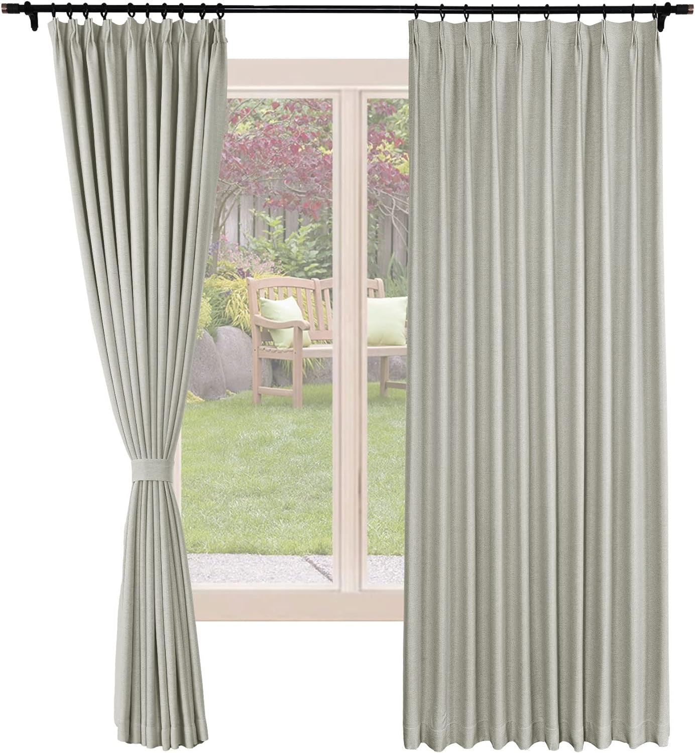 Frelement Blackout Curtains Natural Linen Curtains Pinch Pleat Drapery Panels for Living Room Thermal Insulated Curtains, 52" W X 63" L, 2 Panels, Oasis  Frelement 35 Oasis (52Wx84L Inch)*2 