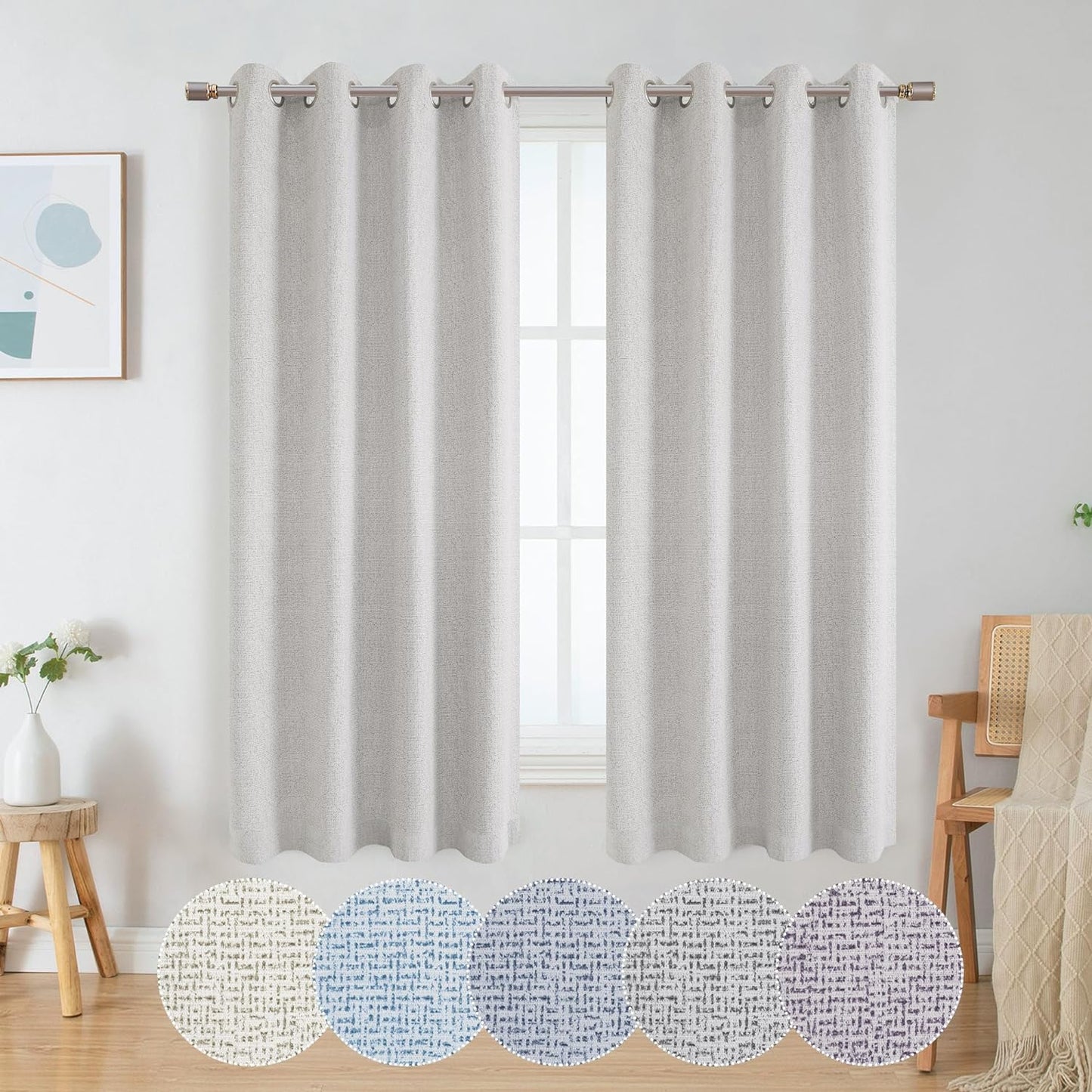 OWENIE Luke Black Out Curtains 63 Inch Long 2 Panels for Bedroom, Geometric Printed Completely Blackout Room Darkening Curtains, Grommet Thermal Insulated Living Room Curtain, 2 PCS, Each 42Wx63L Inch  OWENIE Taupe 42"W X 63"L | 2 Pcs 