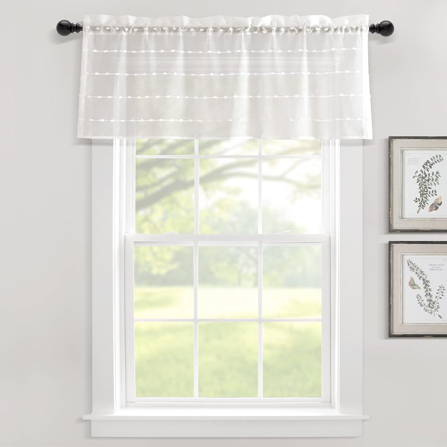 Lush Decor Farmhouse Textured Grommet Sheer Window Curtain Panel Pair, 38"W X 95"L, Gray  Triangle Home Fashions White Single Valance