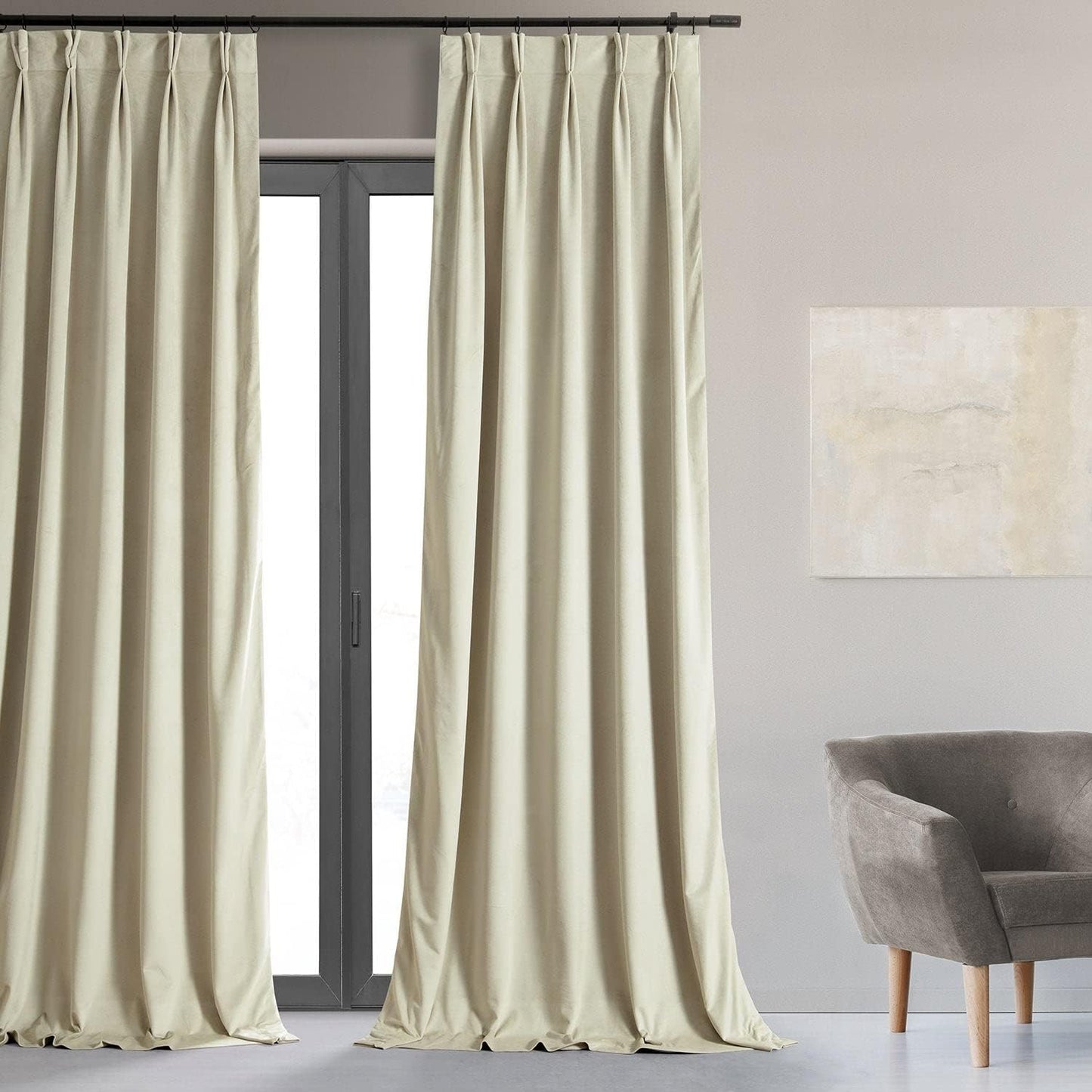 HPD Half Price Drapes Velvet Blackout Curtains/Drapes - 96 Inches Long 1 Panel Blackout Curtain Signature Pleated for Living Room & Bedroom - 25W X 96L, Porcelain White  Exclusive Fabrics & Furnishings   