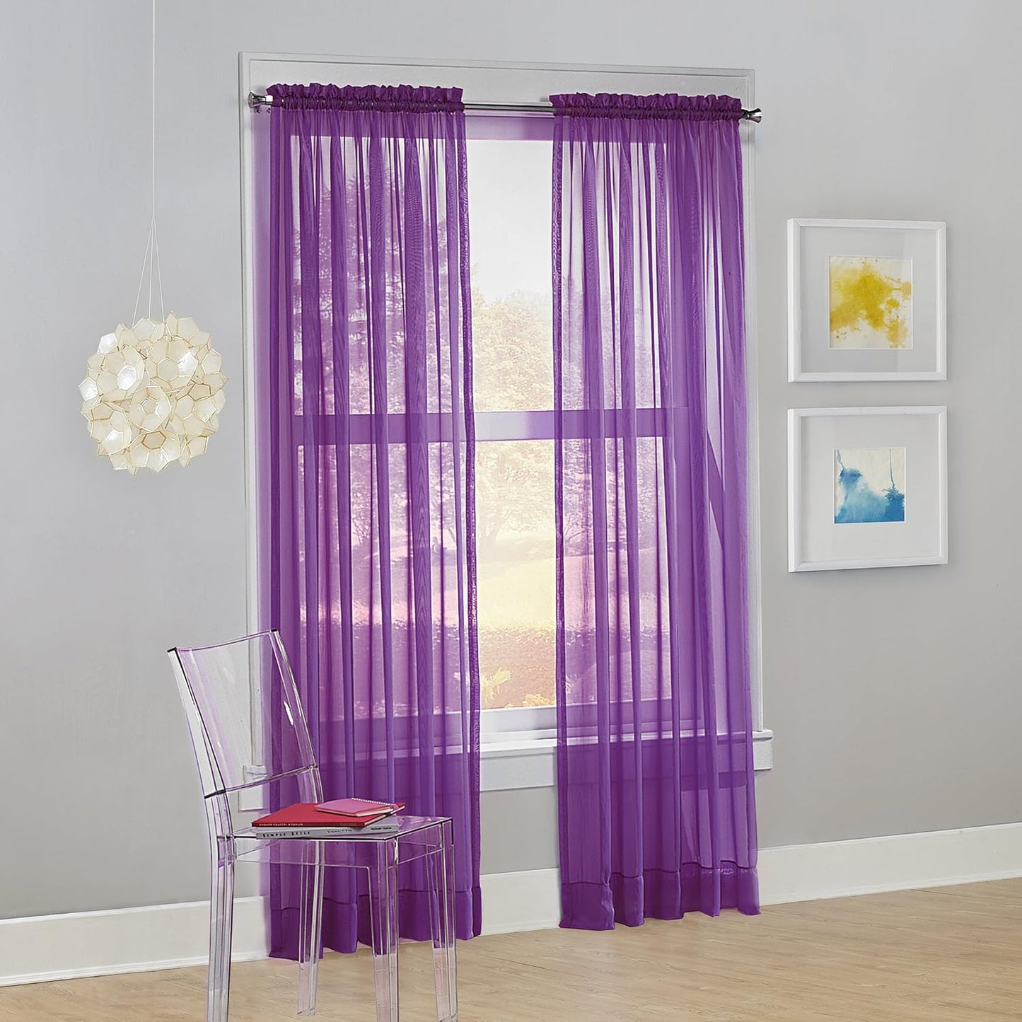 No. 918 Calypso Sheer Voile Rod Pocket Curtain Panel, 59" X 84", Pink  No. 918 Purple 59" X 84" Panel 
