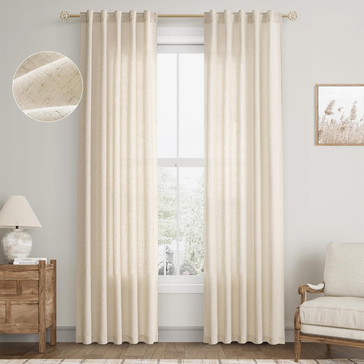 Natural Linen Sheer Curtains 84 Inch Long for Living Room Bedroom Back Tab Light Filtering Privacy Farmhouse Rod Pocket Ivory off White Neutral Drapes with Hooks 2 Panels Cream Beige  SPWIY Cream Beige 40W X 80L Inch X 2 Panels 