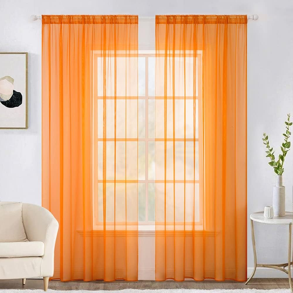 MIULEE White Sheer Curtains 96 Inches Long Window Curtains 2 Panels Solid Color Elegant Window Voile Panels/Drapes/Treatment for Bedroom Living Room (54 X 96 Inches White)  MIULEE Orange 54''W X 72''L 