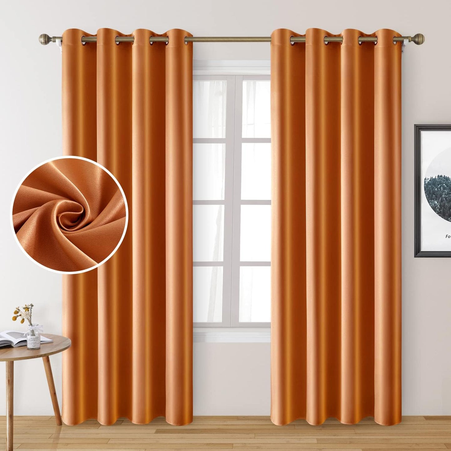 HOMEIDEAS Gold Blackout Curtains, Faux Silk for Bedroom 52 X 84 Inch Room Darkening Satin Thermal Insulated Drapes for Window, Indoor, Living Room, 2 Panels  HOMEIDEAS Orange 52" X 84" 