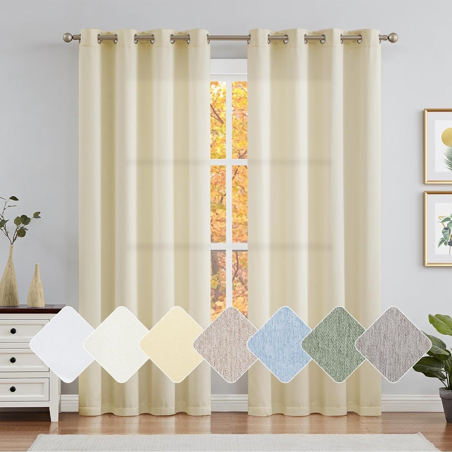 Jinchan Curtains for Bedroom Living Room 84 Inch Long Room Darkening Farmhouse Country Window Curtains Heathered Denim Blue Curtains Grommet Curtains Drapes 2 Panels  CKNY HOME FASHION *Beige 50"W X 84"L 