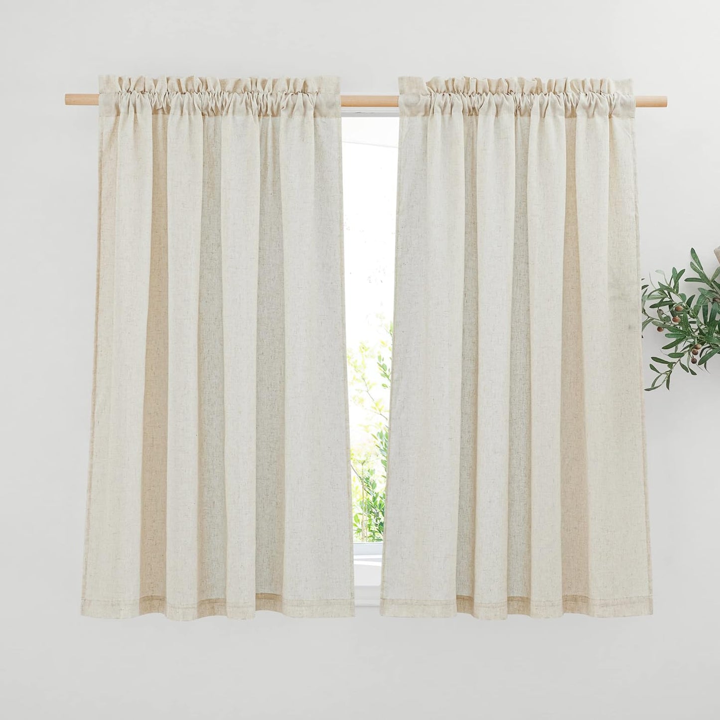 NICETOWN Natural Linen Curtains & Drapes for Windows 84 Inch Long, Rod Pocket Thick Flax Semi Sheer Privacy Assured with Light Filtering for Bedroom/Living Room, W55 X L84, 2 Pieces  NICETOWN Natural W55 X L45 