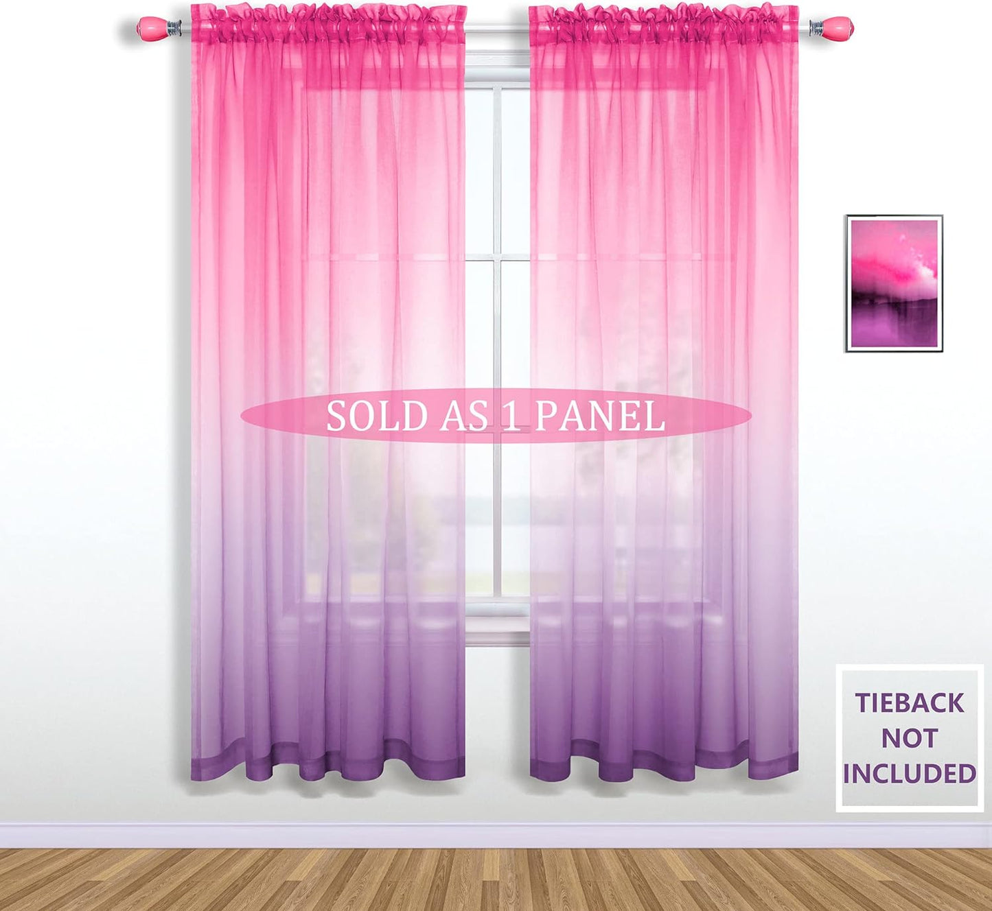 Pink and Purple Curtains for Girls Bedroom Decor Set 1 Single Panel Pocket Window Voile Pastel Sheer Ombre Rainbow Curtain for Kid Room Decoration Teen Princess 63 Inch Length Gradient Lilac Lavender  MRS.NATURALL TEXTILE   
