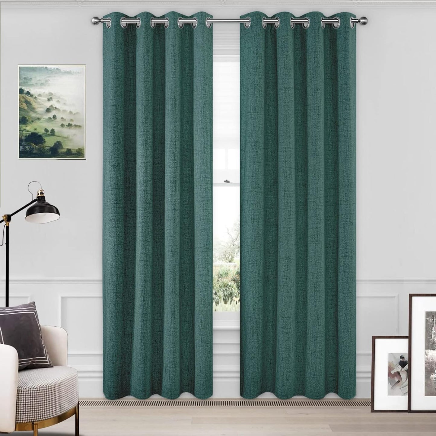 CUCRAF Full Blackout Window Curtains 84 Inches Long,Faux Linen Look Thermal Insulated Grommet Drapes Panels for Bedroom Living Room,Set of 2(52 X 84 Inches, Light Khaki)  CUCRAF Hunter Green 52 X 84 Inches 