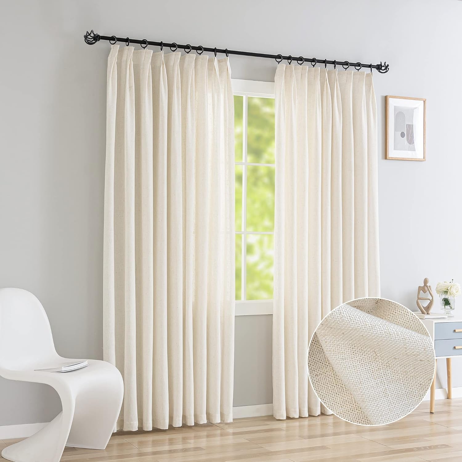 OYRING Linen Textured Semi Sheer Curtains, Pinch Pleated Curtains Light Filtering Pinch Pleated Drapes for Home, Hotel, Office, Linen Patio Door Curtain 72 W X 108 L Inch  OYRING   