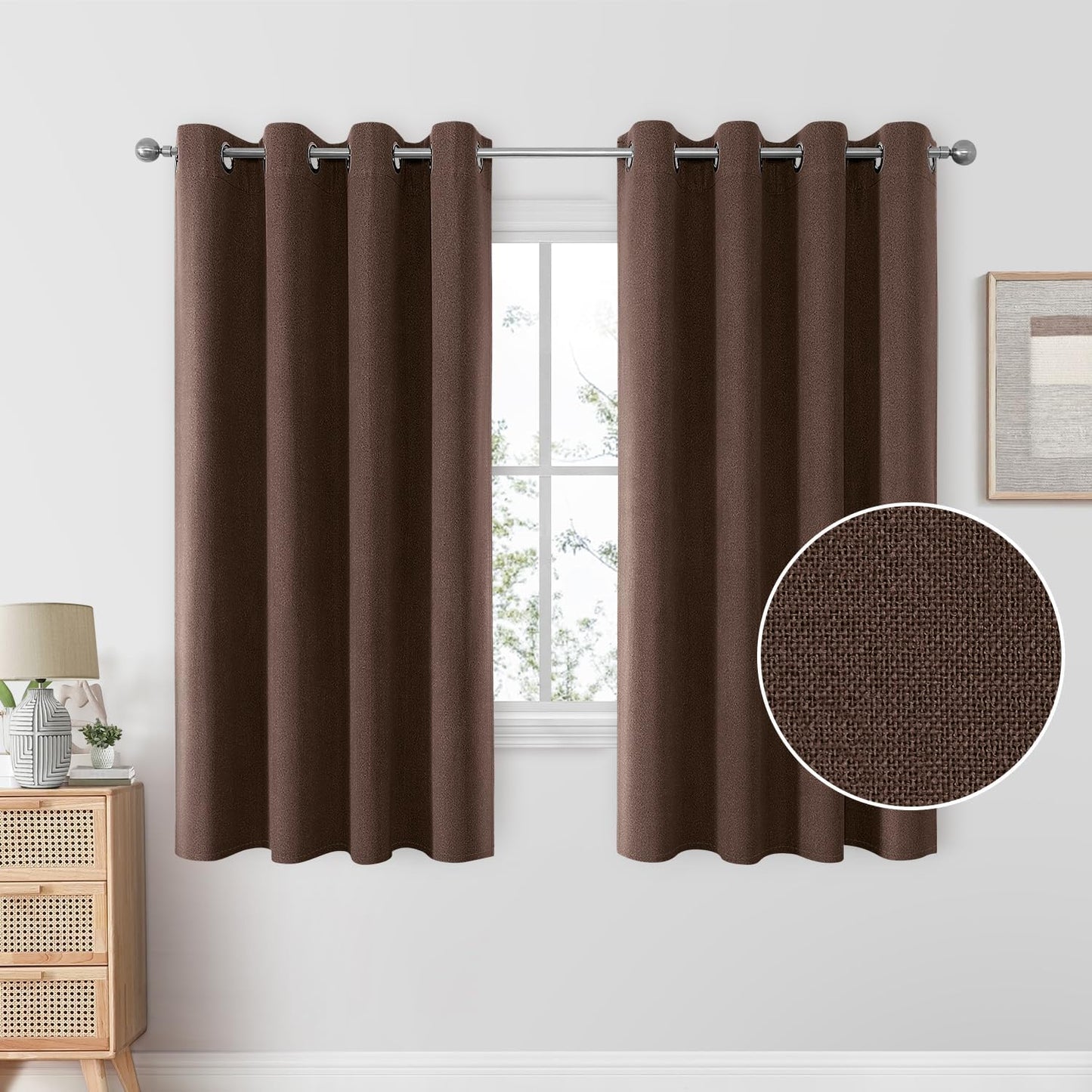 HOMEIDEAS 100% Blush Pink Linen Blackout Curtains for Bedroom, 52 X 84 Inch Room Darkening Curtains for Living, Faux Linen Thermal Insulated Full Black Out Grommet Window Curtains/Drapes  HOMEIDEAS Chocolate/Brown W52" X L63" 
