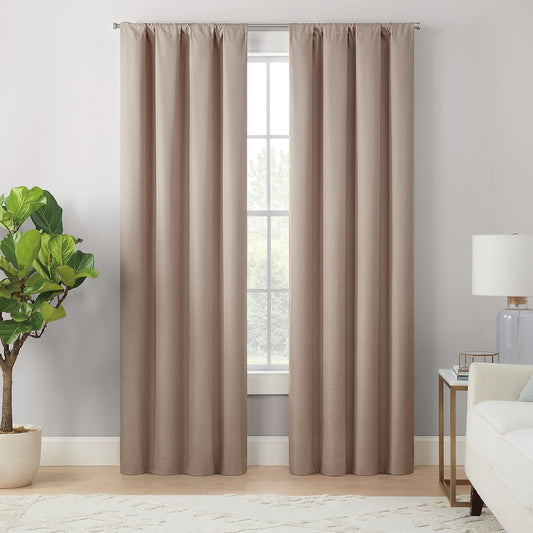 Eclipse Cannes Magnitech 100% Blackout Curtain, Rod Pocket Window Curtain Panel, Seamless Magnetic Closure for Bedroom, Living Room or Nursery, 63 in Long X 40 in Wide, (1 Panel), Natural/ Linen  KEECO Natural Rod Pocket 40X84