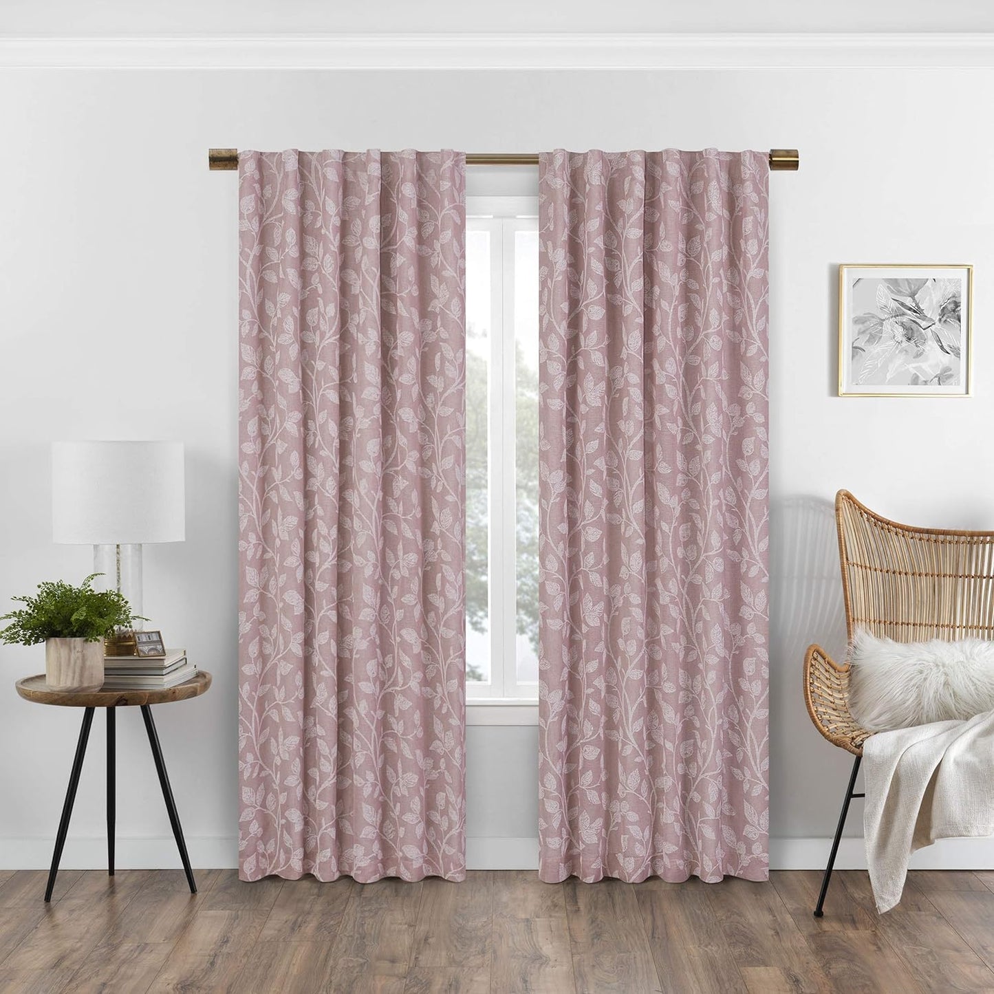 Eclipse Nora Botanical Rod Pocket Curtains for Bedroom, Single Panel, 50 in X 63 In, White  Keeco Inc Rose 50 In X 63 In 