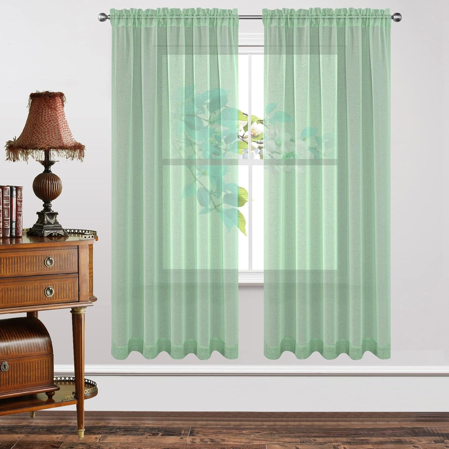 Joydeco White Sheer Curtains 63 Inch Length 2 Panels Set, Rod Pocket Long Sheer Curtains for Window Bedroom Living Room, Lightweight Semi Drape Panels for Yard Patio (54X63 Inch, off White)  Joydeco Mint Green 54W X 72L Inch X 2 Panels 