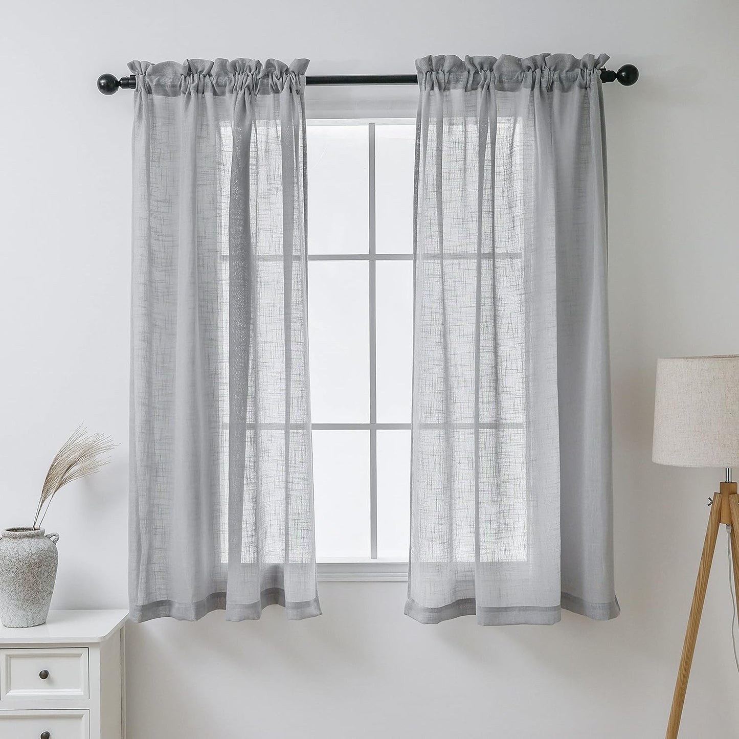 Demetex Sheer Linen Curtains 72 Inches Long Natrual Semi Sheer Curtain Decorative Panels for Living Room Bedroom Porch Window Dressing, 54 X 72 Inches, 2 Pieces, Beige  Demetex Semi Grey W 54"X L 45" 