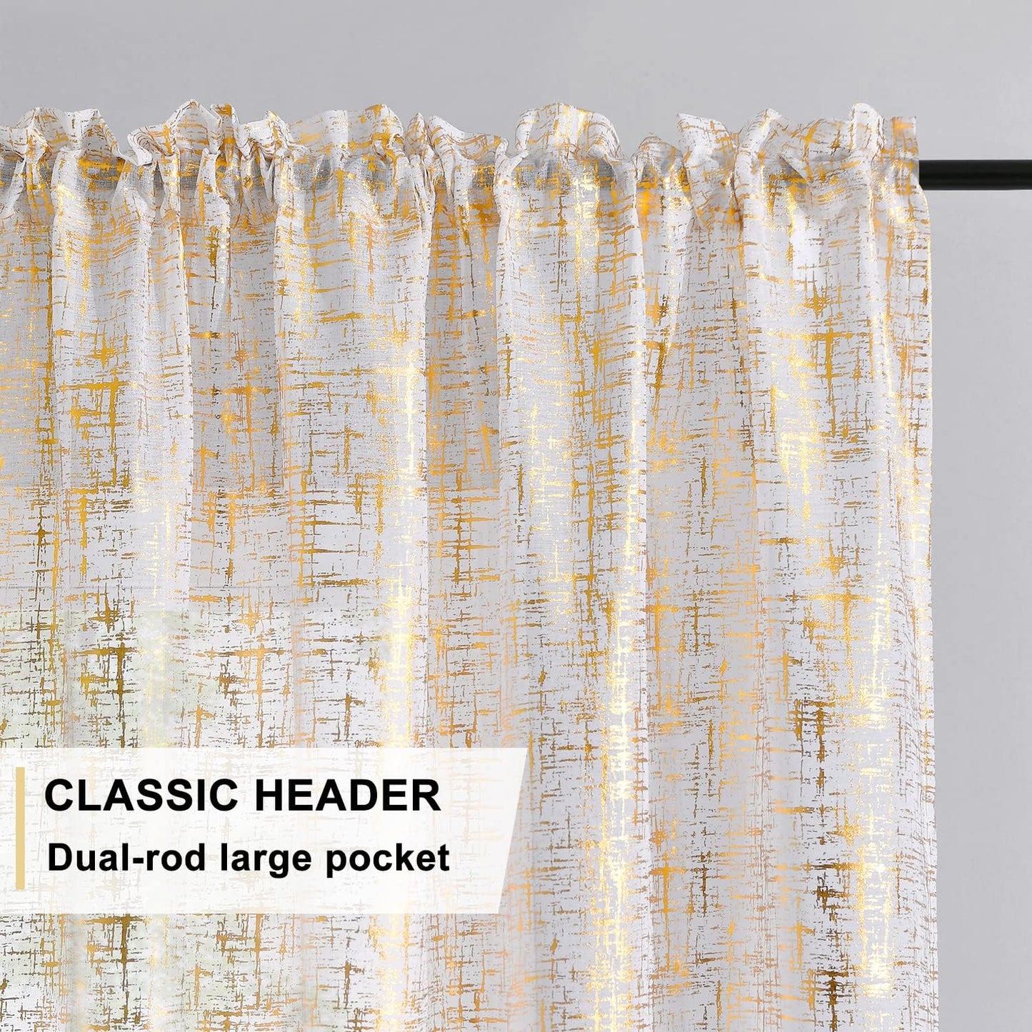 TERLYTEX White Gold Sheer Curtains 84 Inch Length, Metallic Gold Foil Cross Hatch Sparkle Sheer Curtains for Living Room, Rod Pocket Privacy Shimmer Curtains, 52 X 84 Inch, 2 Panels, Gold White  TERLYTEX   