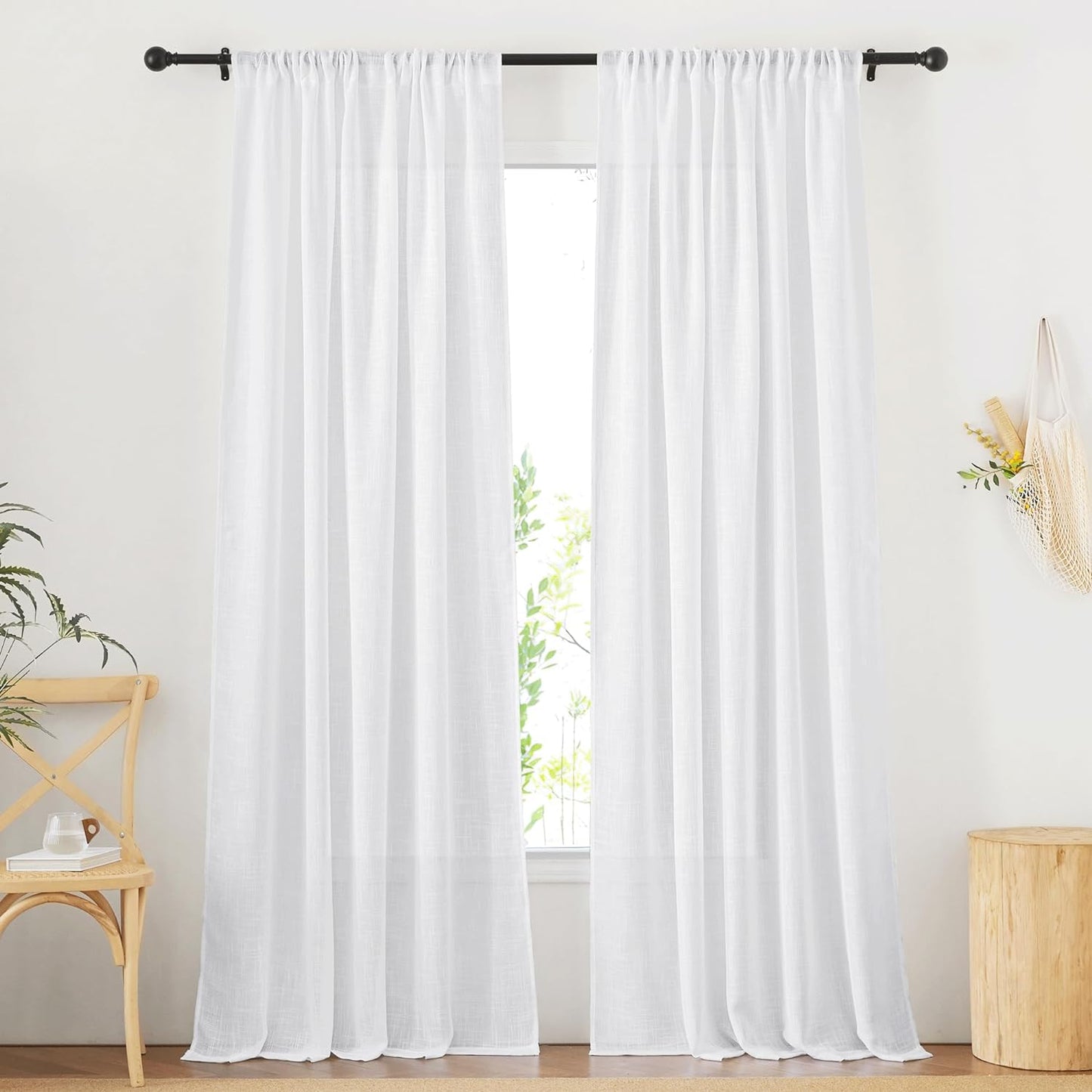 NICETOWN Linen Textured Curtain for Bedroom/Living Room Thermal Insulated Back Tab Linen Look Curtain Drapes Soft Rich Material Light Reducing Drape Panels for Window, 2 Panels, 52 X 84 Inch, Linen  NICETOWN White W52 X L108 