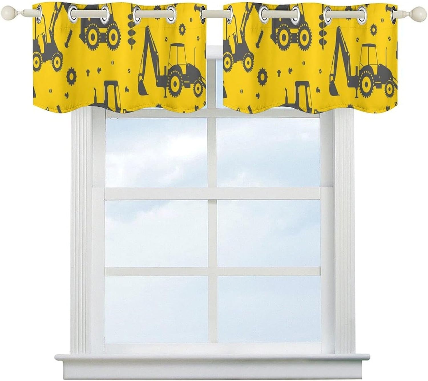 Cartoon Car Window Valances Cute Heavy Equipment Machinery Grommet Blackout Curtain Valance Window Toppers Valances for Home Kitchen Living Room Decor 52X16 Inches 2 Pcs