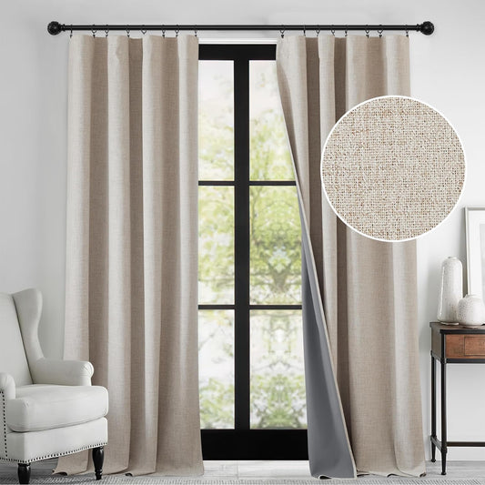 RYB HOME Linen Textured 100% Blackout Curtains for Bedroom, Insulating Energy Saving Window Curtains for Living Room Dining Patio Sliding Glass Door, Wide 52 X Long 96 Inch, Beige, 2 Panels  RYB HOME   