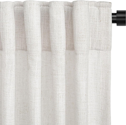 INOVADAY Beige White Linen Curtains 96 Inches Long for Living Room Bedroom, Back Tab Sheer Privacy Curtains 96 Inch Length 2 Panels, Light Filtering Farmhouse Curtains & Drapes Cream Colored, W50Xl96  INOVADAY 01 Beigewhite 50"W X96"L 
