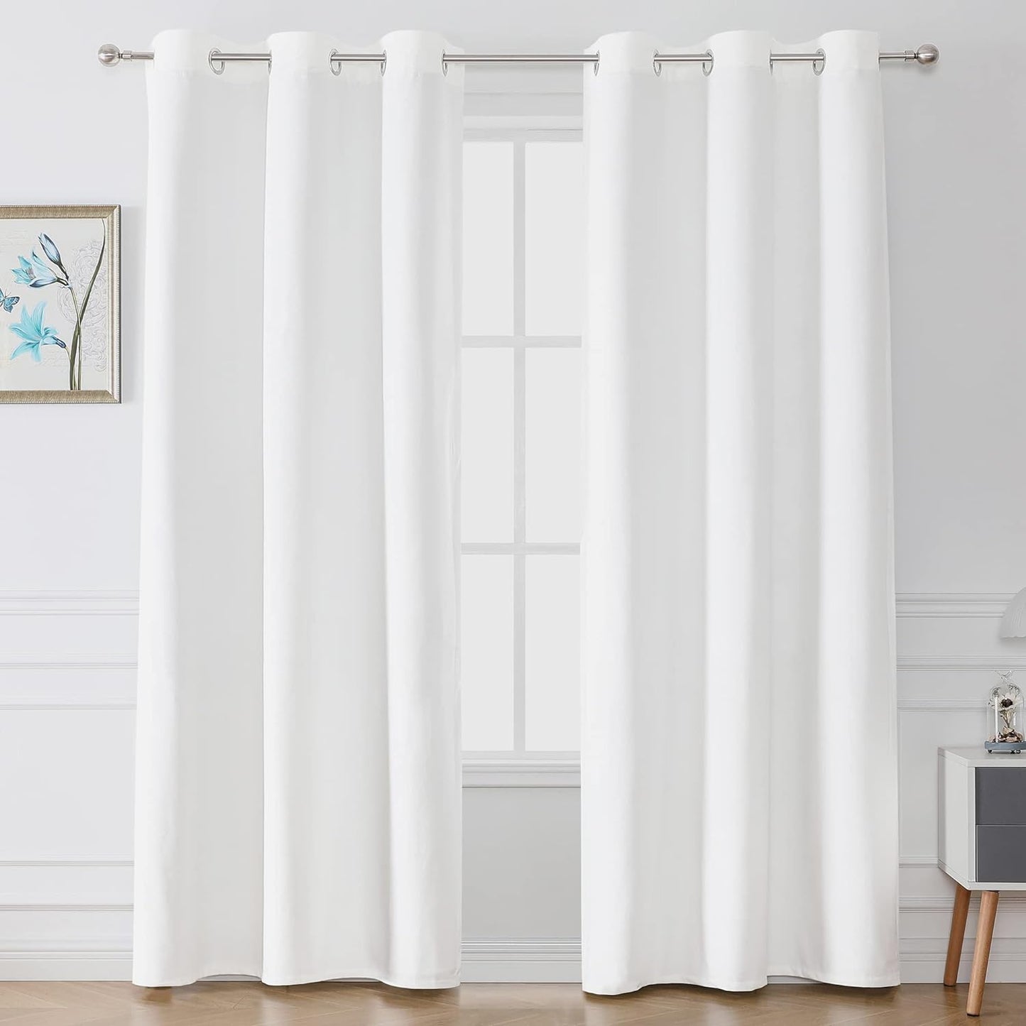 Victree Velvet Curtains for Bedroom, Blackout Curtains 52 X 84 Inch Length - Room Darkening Sun Light Blocking Grommet Window Drapes for Living Room, 2 Panels, Navy  Victree Bleach White 42 X 72 Inches 