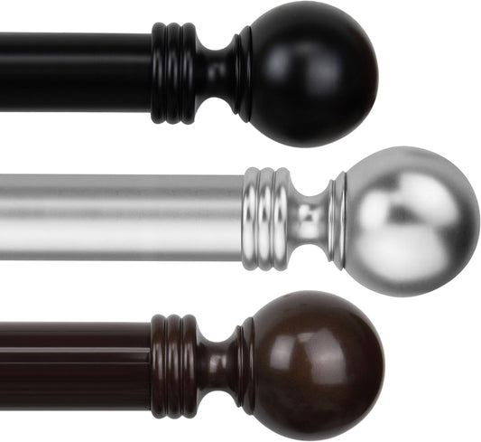 A&F Rod Decor - Ball 1.5 Inch Curtain Rod 28" - 48" Long - Black