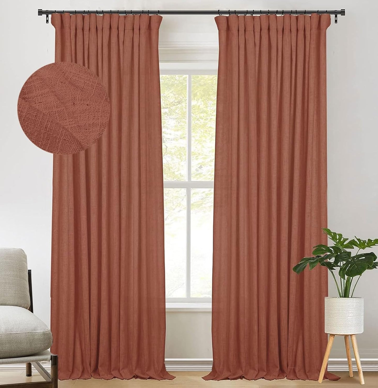 Zeerobee Beige White Linen Curtains for Living Room/Bedroom Linen Curtains 96 Inches Long 2 Panels Linen Drapes Farmhouse Pinch Pleated Curtains Light Filtering Privacy Curtains, W50 X L96  zeerobee 10 Terracotta 50"W X 84"L 