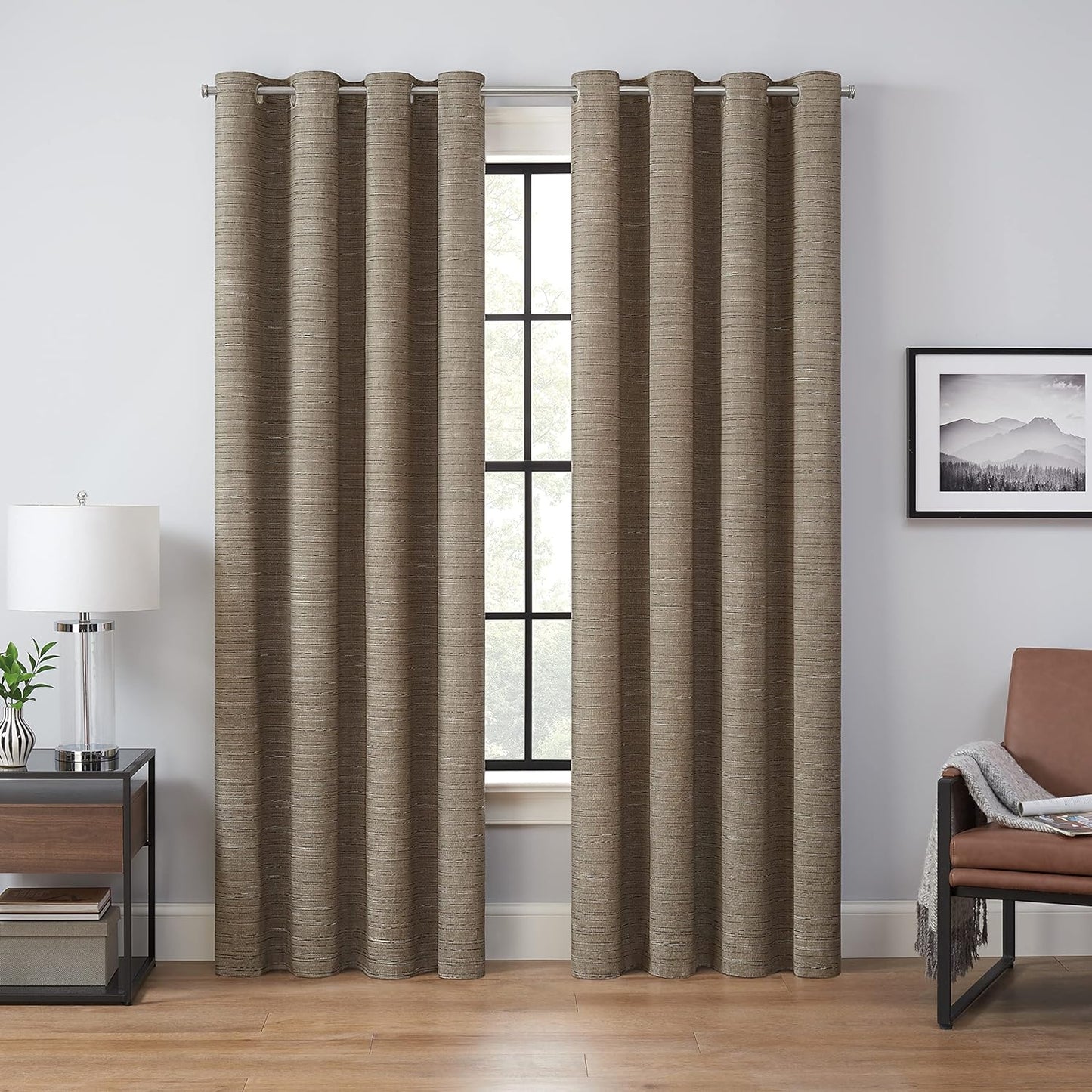 Eclipse Cannes Magnitech 100% Blackout Curtain, Rod Pocket Window Curtain Panel, Seamless Magnetic Closure for Bedroom, Living Room or Nursery, 63 in Long X 40 in Wide, (1 Panel), Natural/ Linen  KEECO Mocha Grommet 50X63