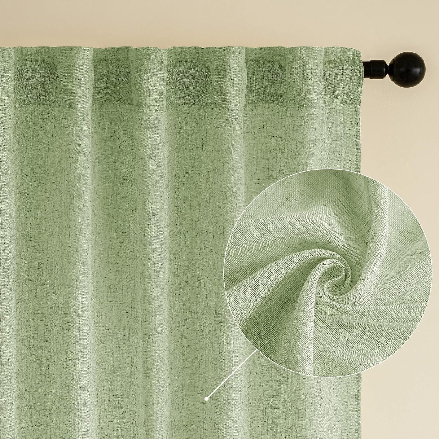 EMEMA Olive Green Velvet Curtains 84 Inch Length 2 Panels Set, Room Darkening Luxury Curtains, Grommet Thermal Insulated Drapes, Window Curtains for Living Room, W52 X L84, Olive Green  EMEMA Linen / Sage Green W52" X L96" 