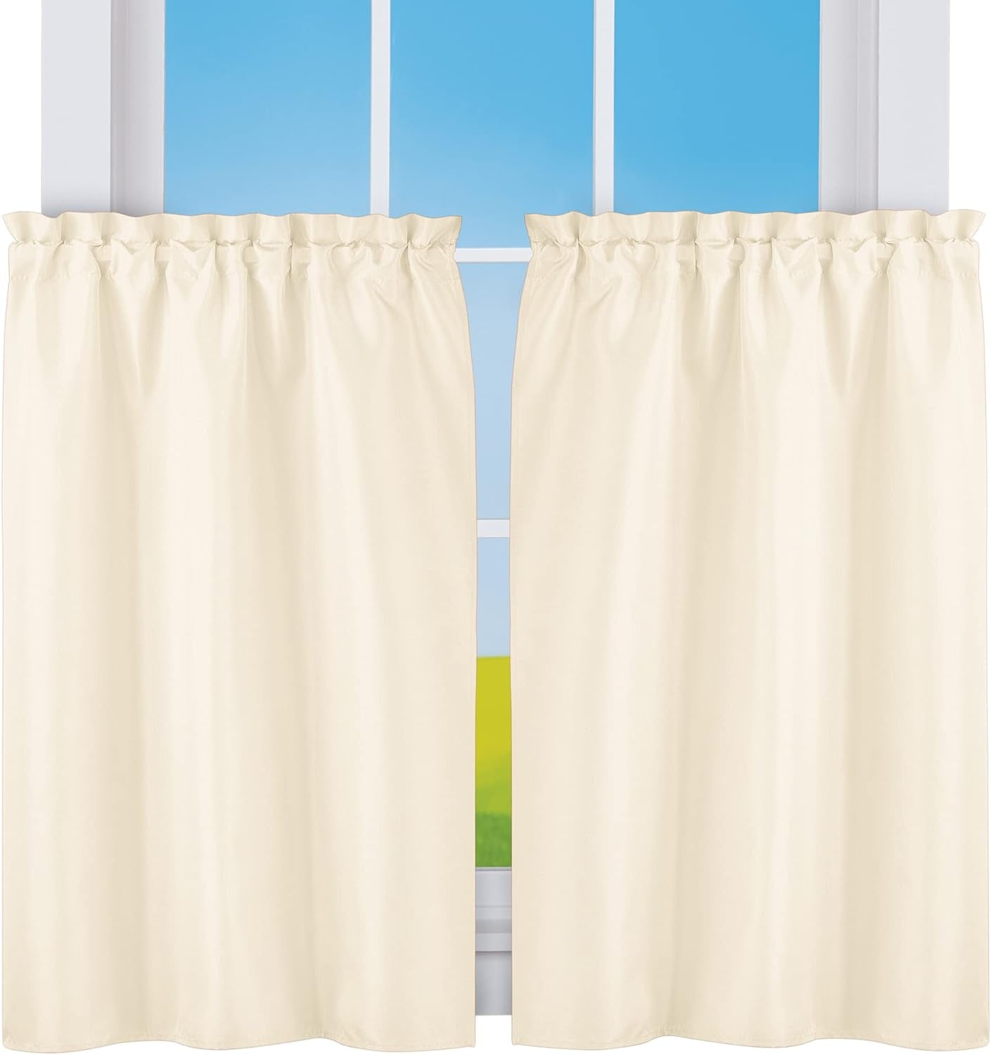Collections Etc 5-Piece Ruffled Trim Tiers & Panels Window Curtain Set  Winston Brands Ivory 36"L Tiers 
