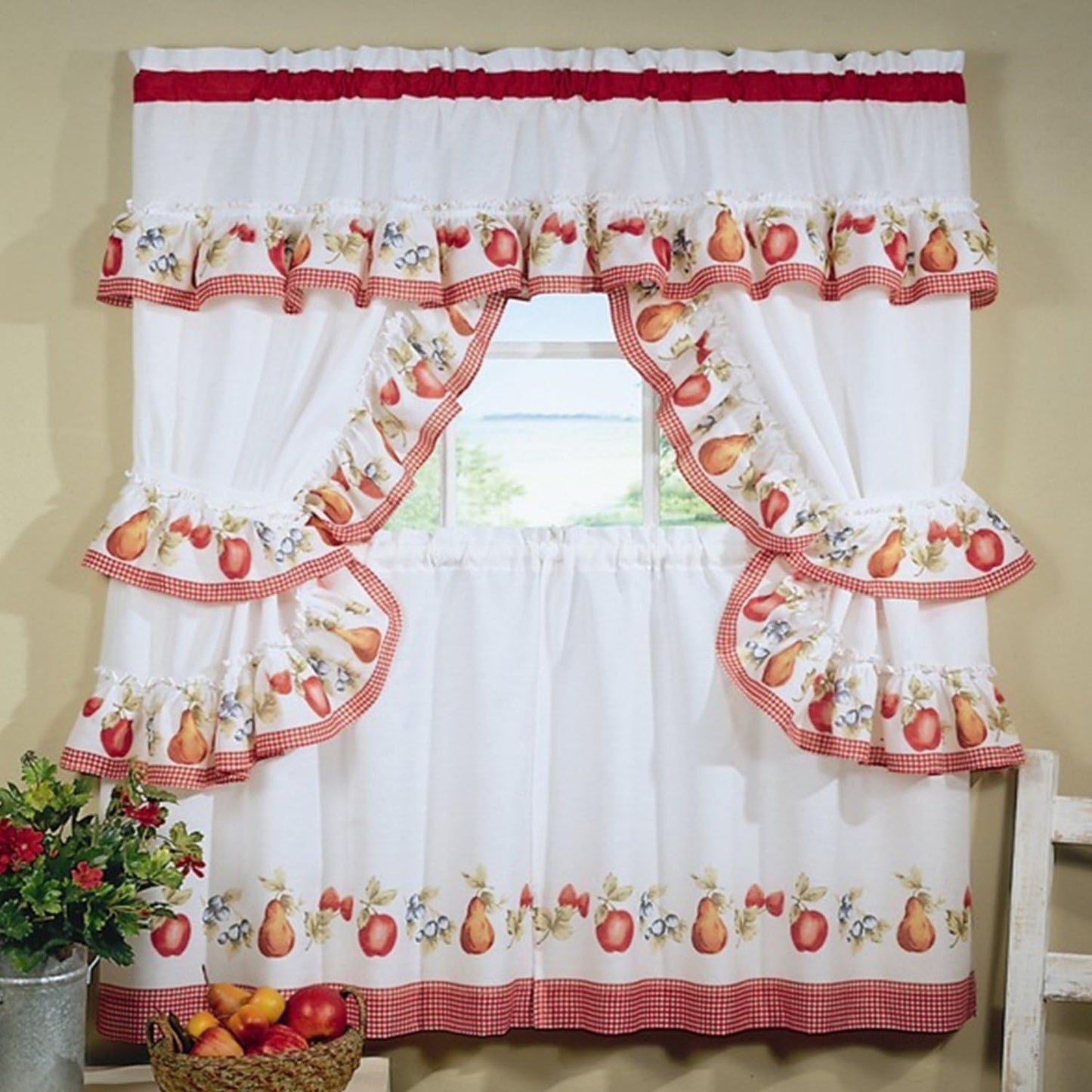 Sweet Home Collection Ruffled Valance 4 Piece Kitchen Curtain Set, 36 In  Sweet Home Collection Fruitopia 36 In Tier Set 