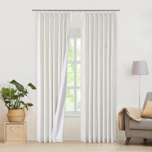 WEST LAKE Extra Long 9 Ft Bailey Linen Pinch Pleat Full Blackout Curtains 108 Inches Length,Natural Pinch Pleated Panels with Back Tabs,Rustic Window Treatment Bedroom Living Room,40"Wx108"Lx2,Natural  WEST LAKE Natural 40"X108"X2 