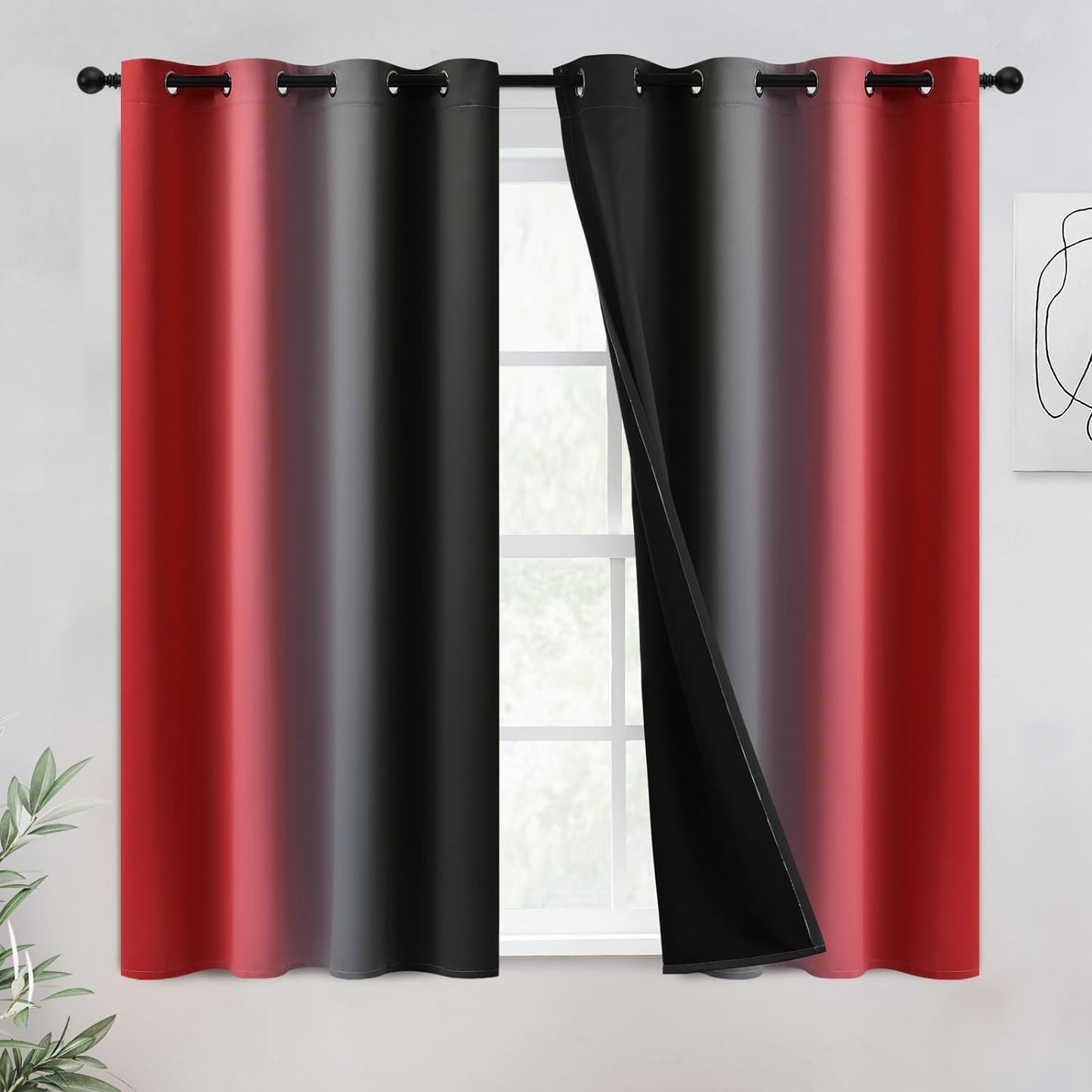 COSVIYA 100% Blackout Curtains & Drapes Ombre Purple Curtains 63 Inch Length 2 Panels,Full Room Darkening Grommet Gradient Insulated Thermal Window Curtains for Bedroom/Living Room,52X63 Inches  COSVIYA Blackout Red And Black 52W X 54L 