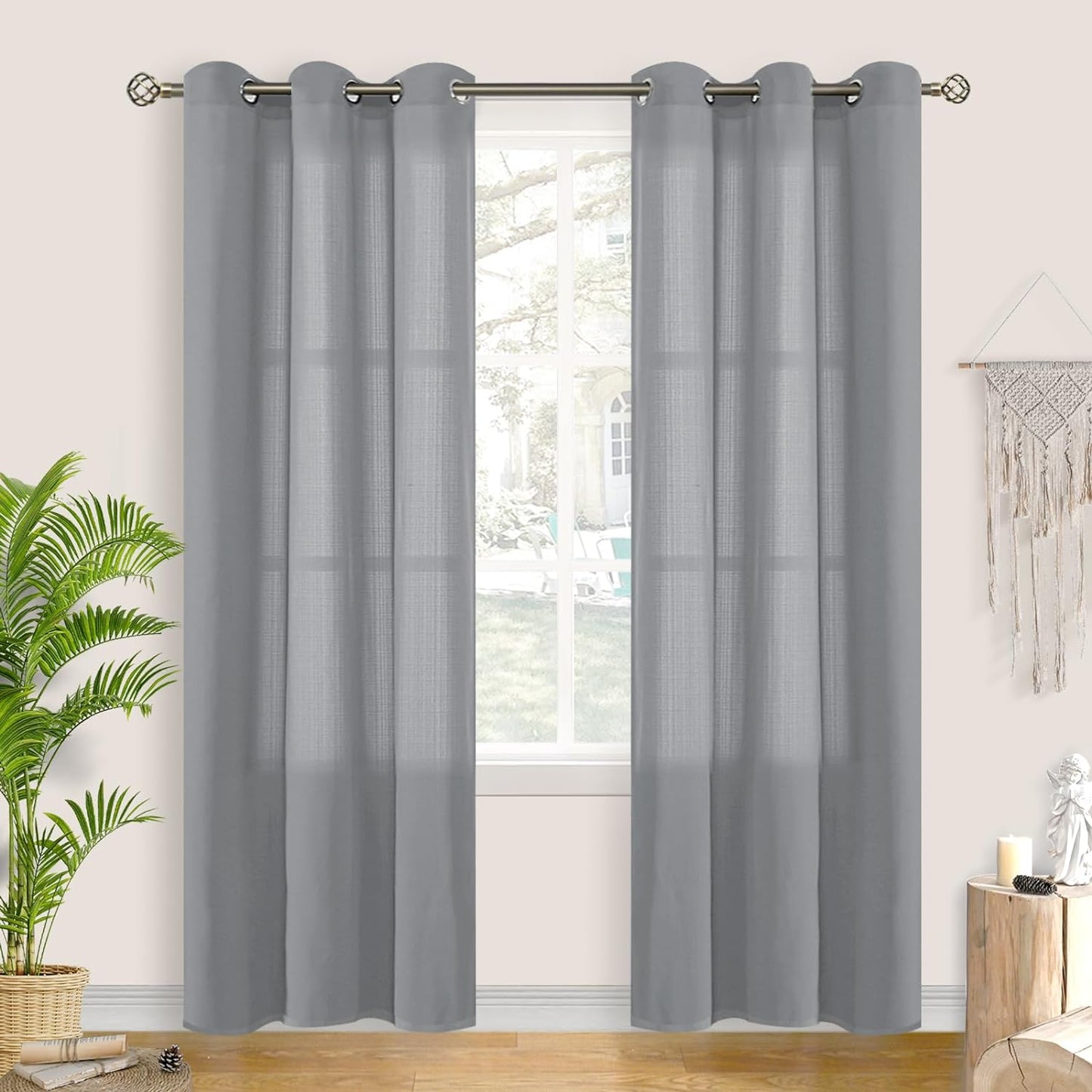 Bgment Natural Linen Look Semi Sheer Curtains for Bedroom, 52 X 54 Inch White Grommet Light Filtering Casual Textured Privacy Curtains for Bay Window, 2 Panels  BGment Grey 42W X 84L 