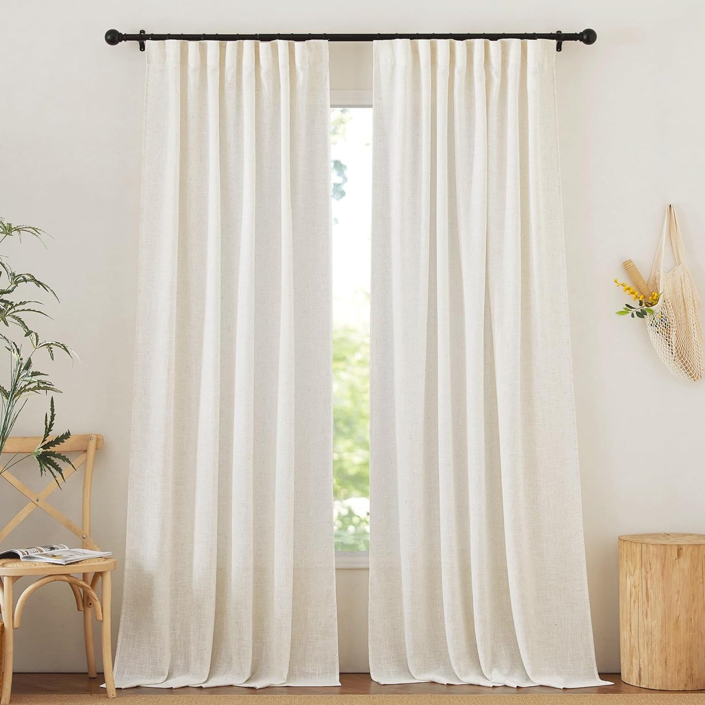 NICETOWN White Curtains Sheer - Semi Sheer Window Covering, Light & Airy Privacy Rod Pocket Back Tab Pinche Pleated Drapes for Bedroom Living Room Patio Glass Door, 52 X 63 Inches Long, Set of 2  NICETOWN Linen W52 X L84 