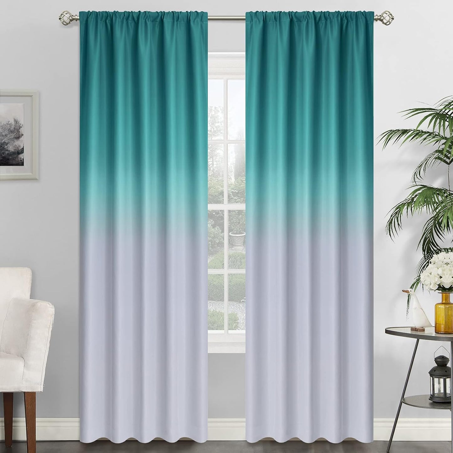 Simplehome Ombre Room Darkening Curtains for Bedroom, Light Blocking Gradient Purple to Greyish White Thermal Insulated Rod Pocket Window Curtains Drapes for Living Room,2 Panels, 52X84 Inches Length  SimpleHome Teal 1 52W X 84L / 2 Panels 