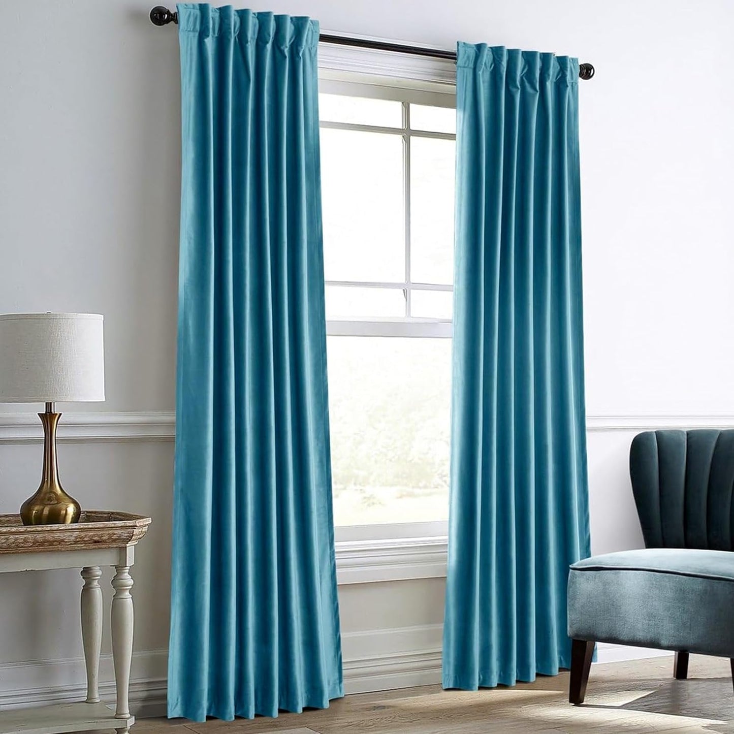 Dreaming Casa Royal Blue Velvet Room Darkening Curtains for Living Room Thermal Insulated Rod Pocket Back Tab Window Curtain for Bedroom 2 Panels 102 Inches Long, 42" W X 102" L  Dreaming Casa Blue 2 X (100"W X 63"L) 