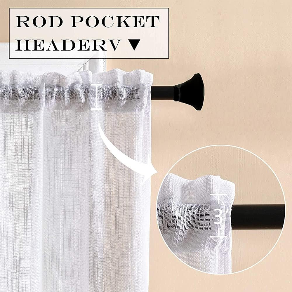 XTMYI White Kitchen Curtains 24 Inch Length Set of 2 Panels Cafe Curtain Tiers Linen Textured Semi Sheer Boho Farmhouse Short Curtains for Small Bathroom Basement Window RV Camper  XTMYI   