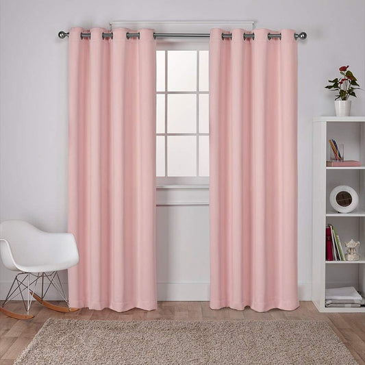 Sateen Twill Woven Room Darkening Blackout Grommet Top Curtain Panel Pair, 52"X84", Blush, 2 Piece  Exclusive Home Curtains   