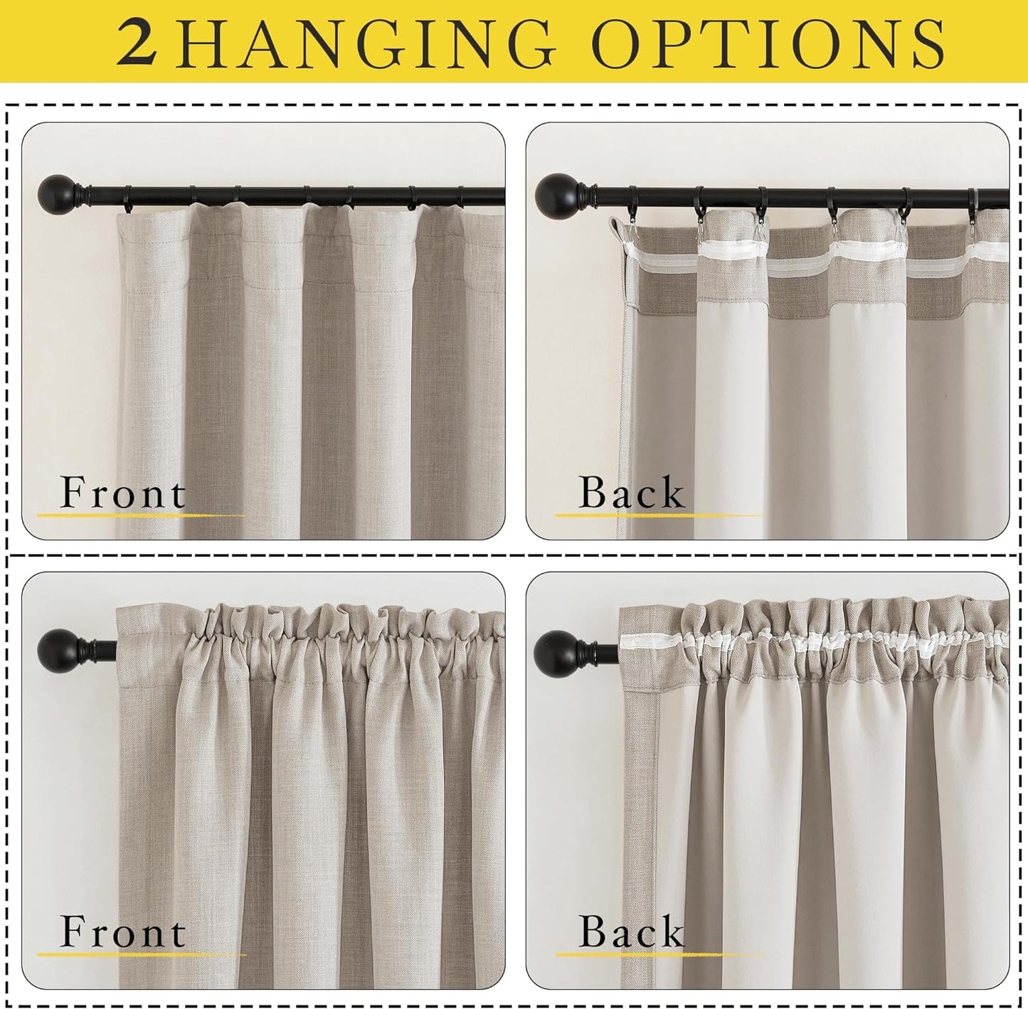 NICETOWN Faux Linen Room Darkening Curtains & Drapes for Living Room, Dual Rod Pockets & Hook Belt Heat/Light Blocking Window Treatments Thermal Drapes for Bedroom, Angora, W52 X L84, 2 Panels  NICETOWN   