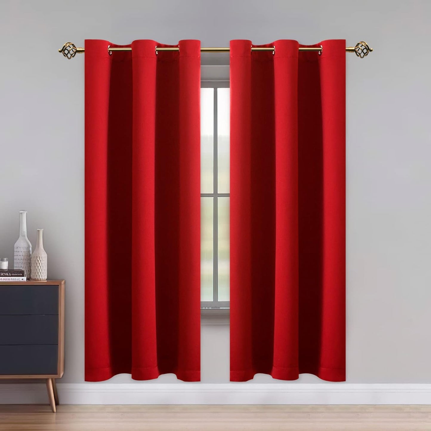 LUSHLEAF Blackout Curtains for Bedroom, Solid Thermal Insulated with Grommet Noise Reduction Window Drapes, Room Darkening Curtains for Living Room, 2 Panels, 52 X 63 Inch Grey  SHEEROOM Red 42 X 72 Inch 