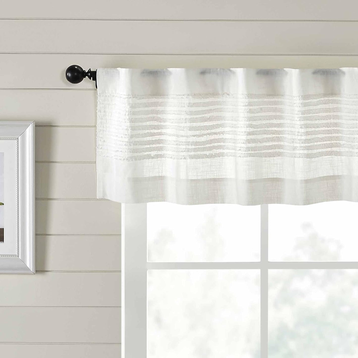 Kathryn Tier Curtains, Set of 2, 24" Long, Ruffled Curtains in a Linen-Look Soft White Cotton Semi-Sheer Fabric, Farmhouse, Cottage, Country Style Sheer Kitchen Café Curtains  Piper Classics Valance  